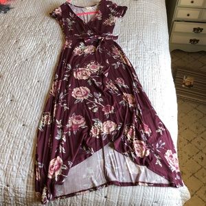 Maroon floral print dress